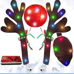 Reindeer antlers for cars kit with bells, nose and tail